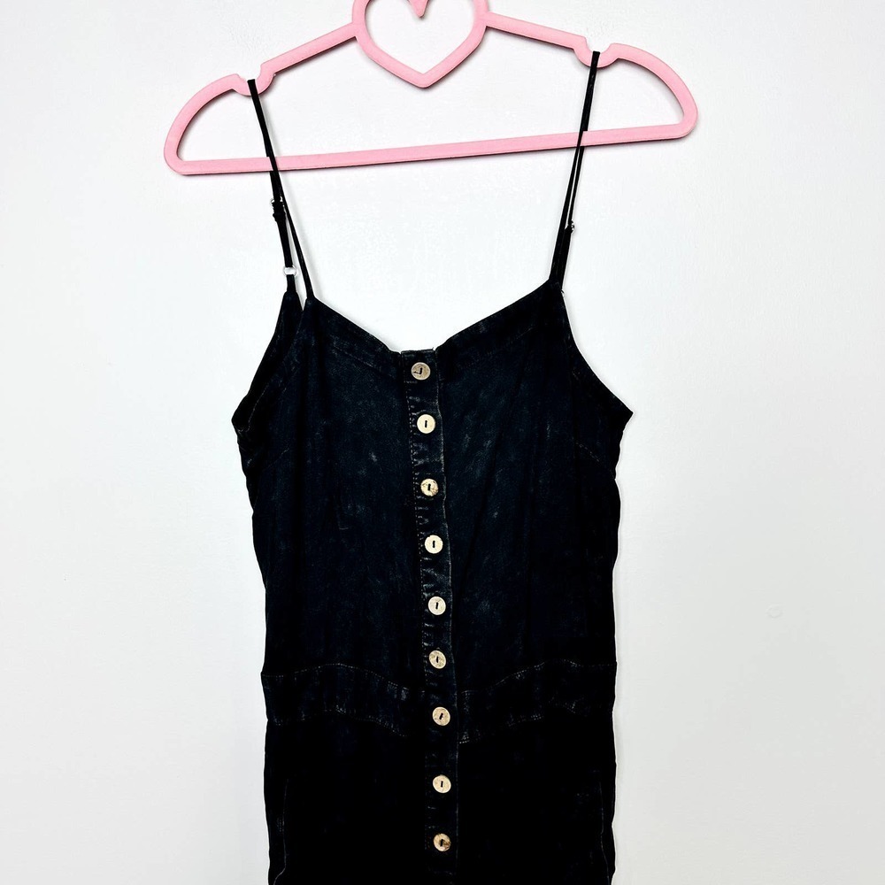 Chaser NWT Button Front Spaghetti Straps Cutout Knot Back Jumpsuit Black Small - Picture 2 of 8